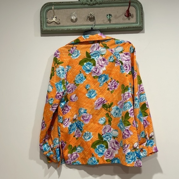 Vintage 70s PYKETTES dagger collar purple blue rose orange button-down shirt - Picture 5 of 7